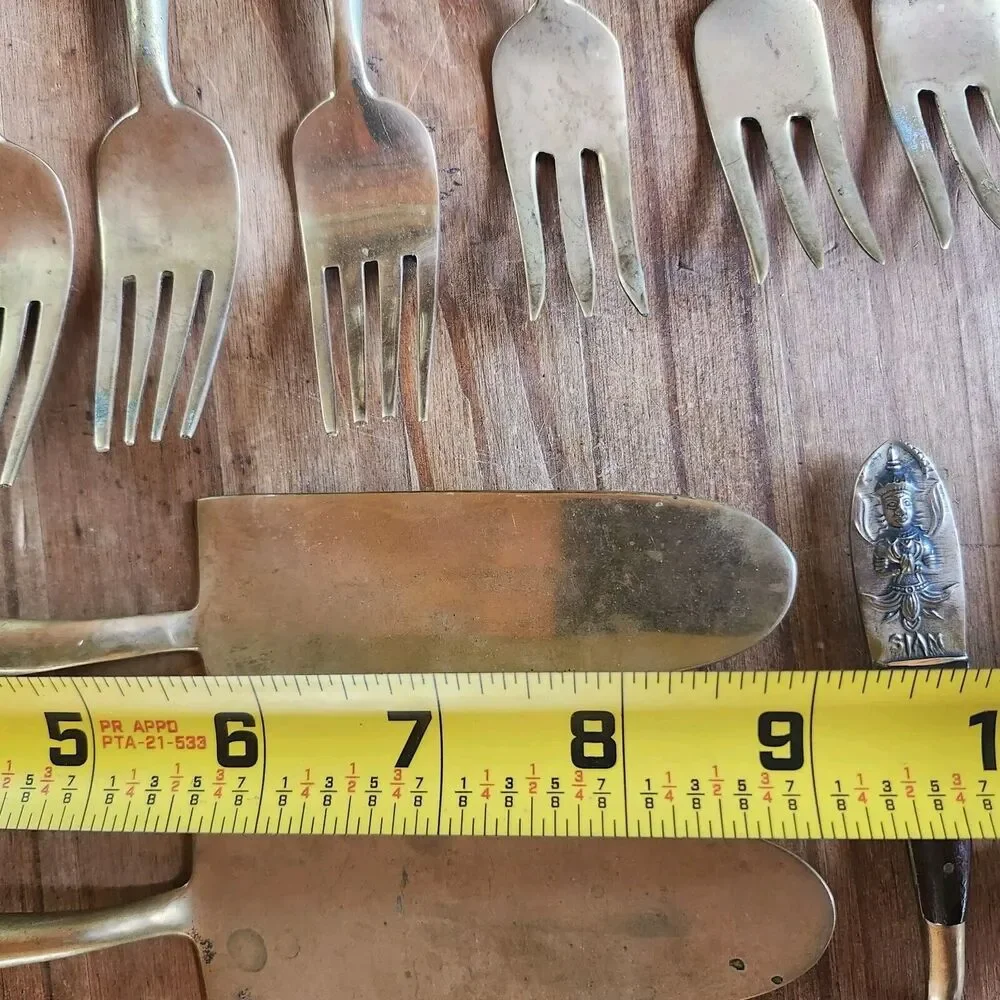 39 Pieces Beng Hwa Vintage Thai/Siam Flatware Set Teak Bronze Dessert Serving